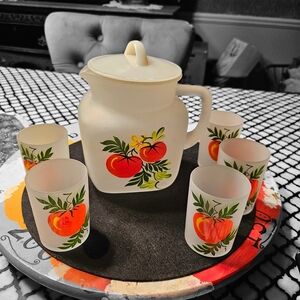 Vintage Fruit Pitcher and Glass Set